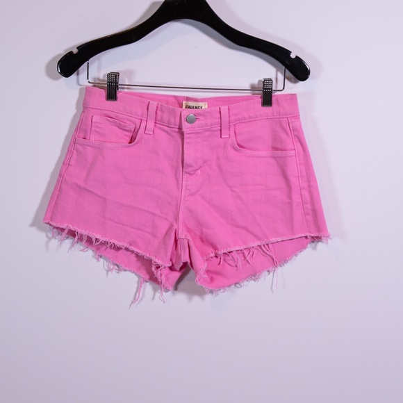 L'Agence Women's Audrey Cotton Stretch Mid Waist Cut Off Denim Shorts Rose Bloom - Picture 1 of 4